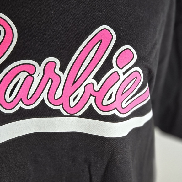 🎄 Barbie NWT retro skimmer t-shirt short sleeve crop cotton Large black pink - Picture 9 of 12